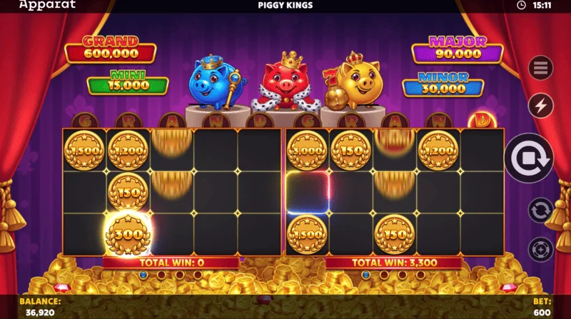 Piggy Kings - ayarlar menüsü ve bahis aralığı